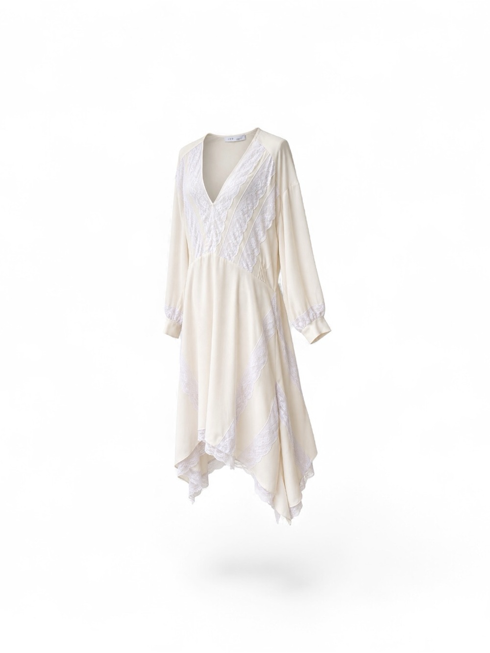 IRO Silk Viscose Bohemian V-Neck Cream Lace Trim Midi Dress Double Layer
